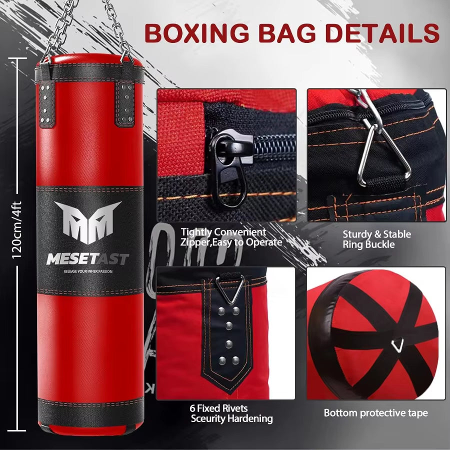4Ft Heavy Punching Bag Set for Adults with 12 OZ Gloves Perfect for Home Gym Training in MMA Karate Kickboxing and Boxing Unfil