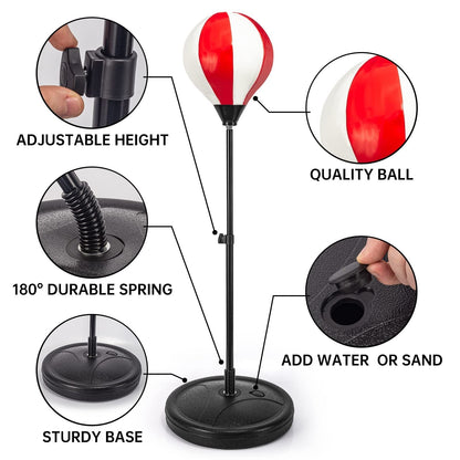Kids Punching Bag Set with 2 Boxing Gloves, Adjustable Stand, Gifts for Boys ...