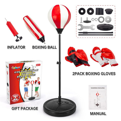Kids Punching Bag Set with 2 Boxing Gloves, Adjustable Stand, Gifts for Boys ...