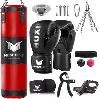 4Ft Heavy Punching Bag Set for Adults with 12 OZ Gloves Perfect for Home Gym Training in MMA Karate Kickboxing and Boxing Unfil