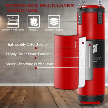 4Ft Heavy Punching Bag Set for Adults with 12 OZ Gloves Perfect for Home Gym Training in MMA Karate Kickboxing and Boxing Unfil