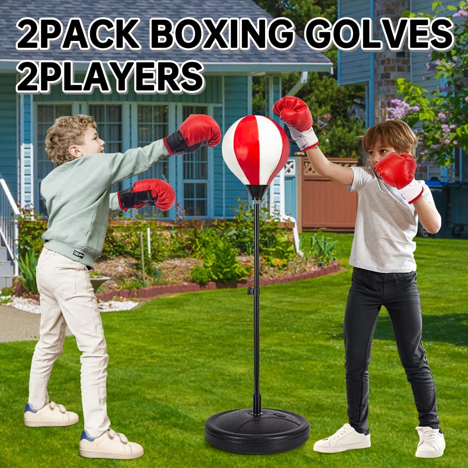 Kids Punching Bag Set with 2 Boxing Gloves, Adjustable Stand, Gifts for Boys ...