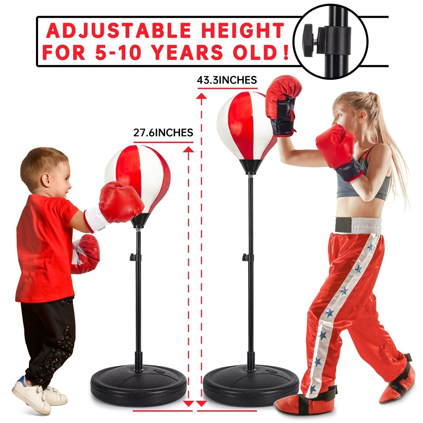 Kids Punching Bag Set with 2 Boxing Gloves, Adjustable Stand, Gifts for Boys ...