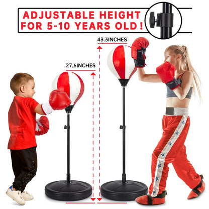 Kids Punching Bag Set with 2 Boxing Gloves, Adjustable Stand, Gifts for Boys ...