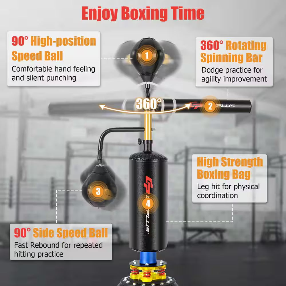 Boxing Speed Trainer Freestanding Fillable 360-Degree Spinning Bar Adjustable Height