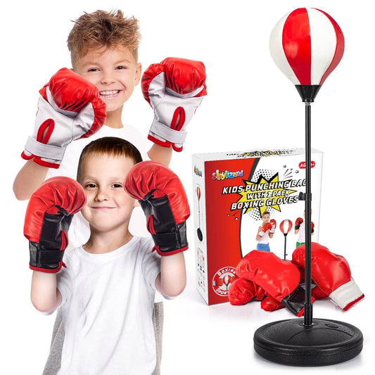 Kids Punching Bag Set with 2 Boxing Gloves, Adjustable Stand, Gifts for Boys ...