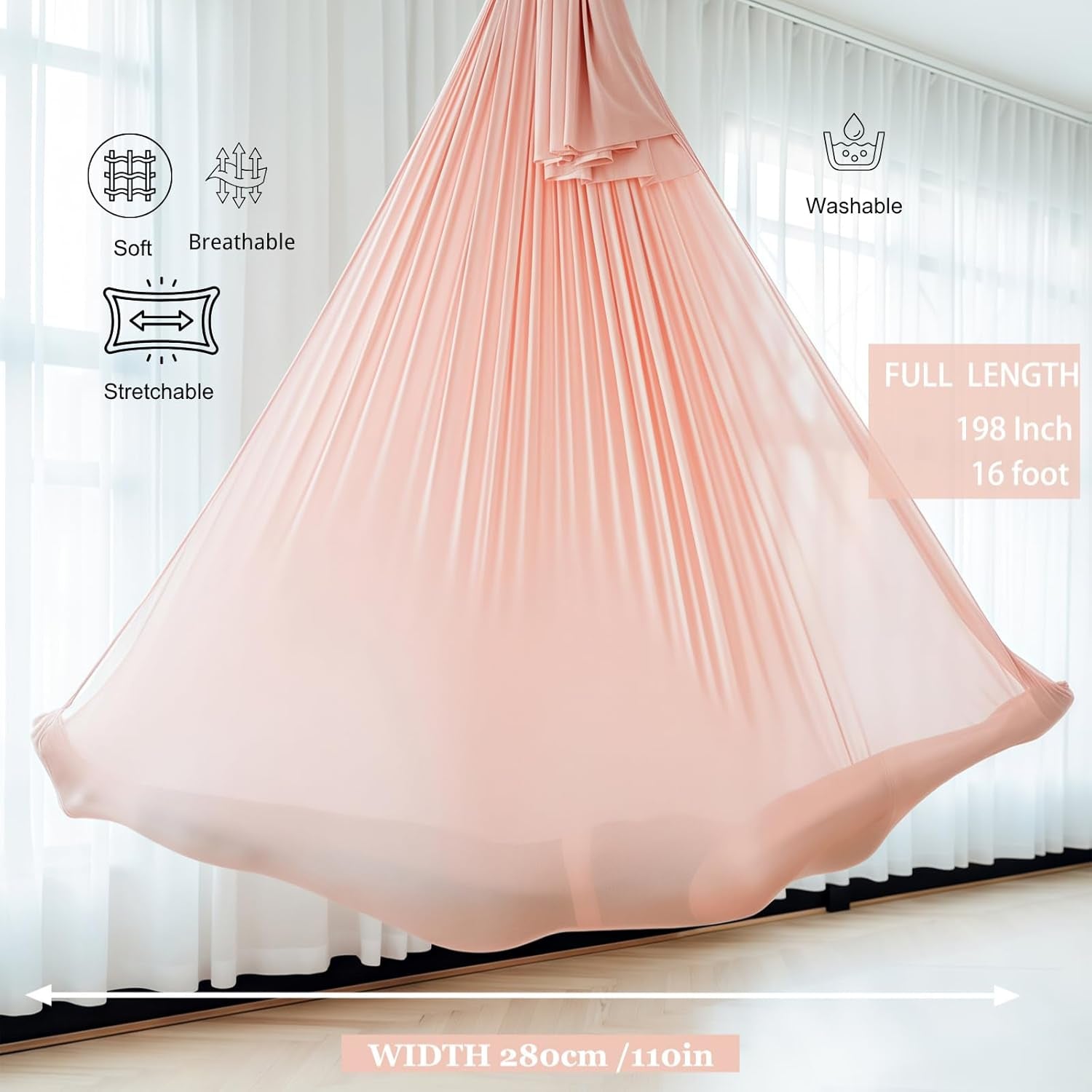 Aerial Silk Yoga Hammock & Swing for Yoga Inversion,Strength Training,Starter Hardware Kit